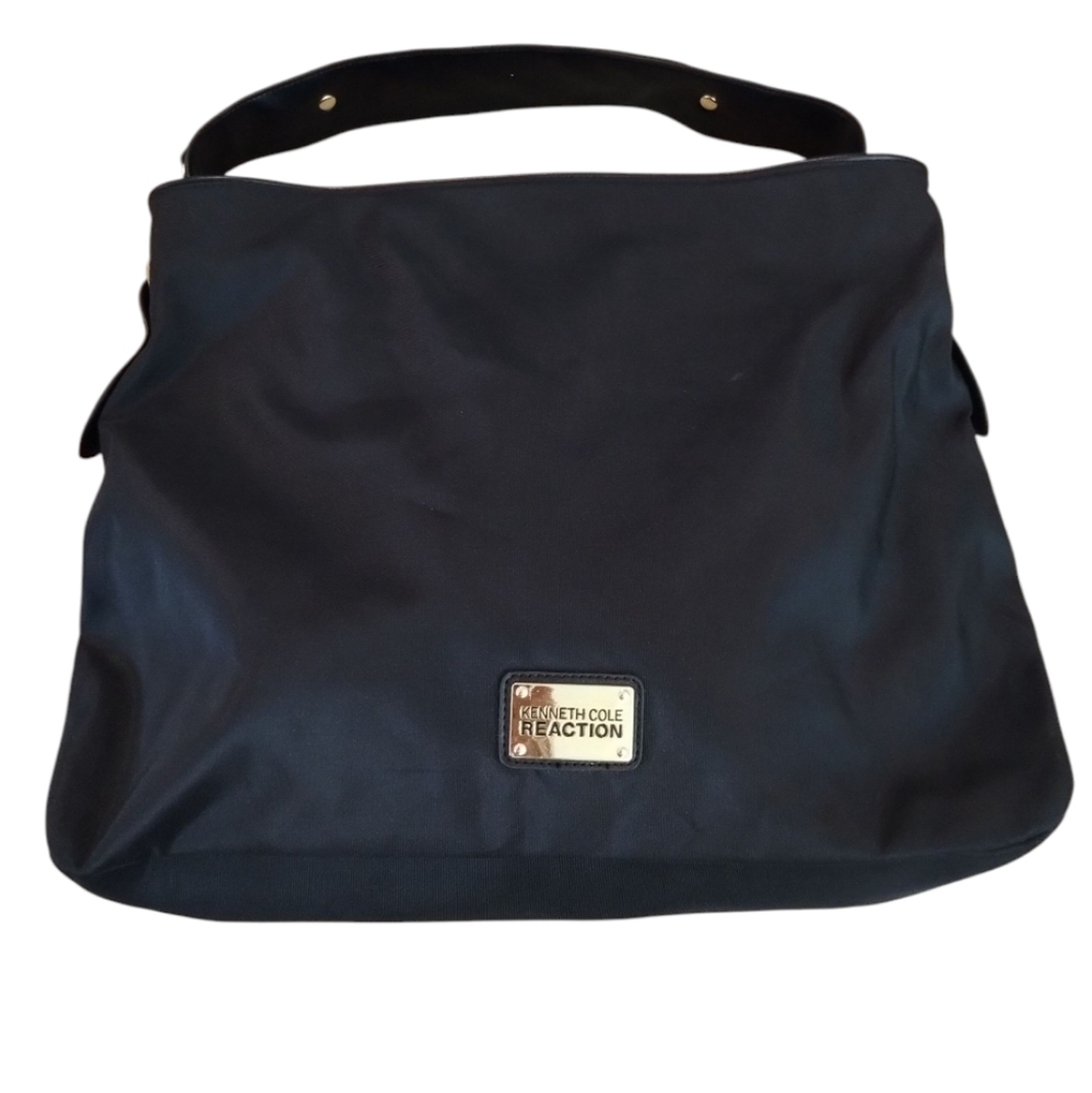 Kenneth Cole Reaction Dark Black Shoulder Bag With Shiny Gold Hardware NWOT